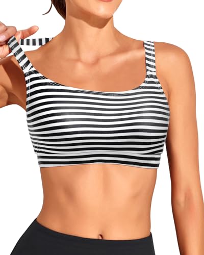 Image of Tempt Me Women Sports Bra Swim Crop Tops Only | Scoop neck, Bathing suits top, Removable cups, Adjustable straps