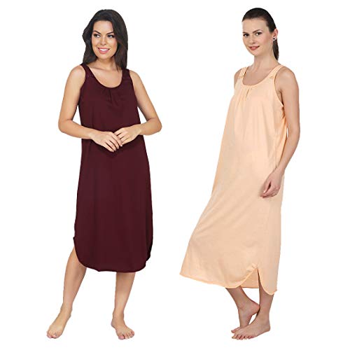 Image of BLAZON Women's Cotton Hosiery Solid Maxi Nighty Slip (Pack of 2) Available Sizes: S, M, L, XL, 2XL, 3XL, 4XL, 5XL