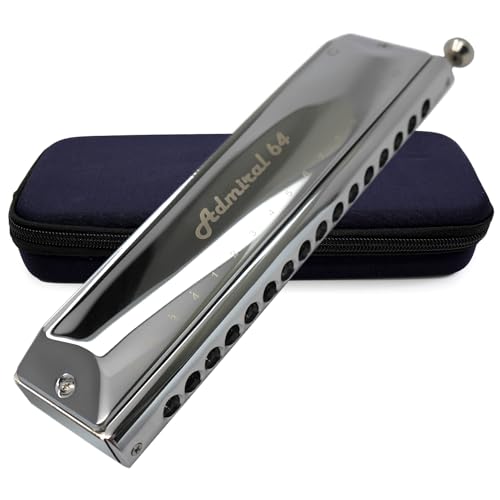 Harmo Admiral 64 Chromatic Harmonica Key of C - 16 Hole Professional Harmonica with Electro Nickel-Plated Brass Comb, Phosphor Bronze Reeds, Ideal for Pop, Jazz, Classical, Blues - Designed in USA