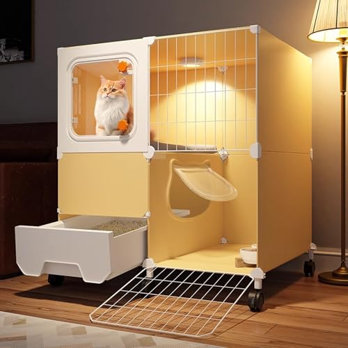 Maison pour chat d'intérieur à roulettes et cage fermée compacte - 2