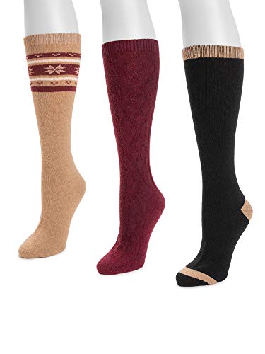 Image of MUK LUKS Tall Boot Sock, 3 Pair, Dark Red, sz 6-11