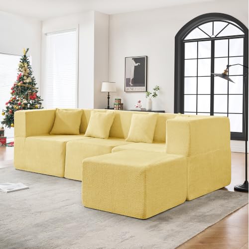 Image of MONVANE 103 inch L-Shaped Modular Sectional Sofa, Yellow