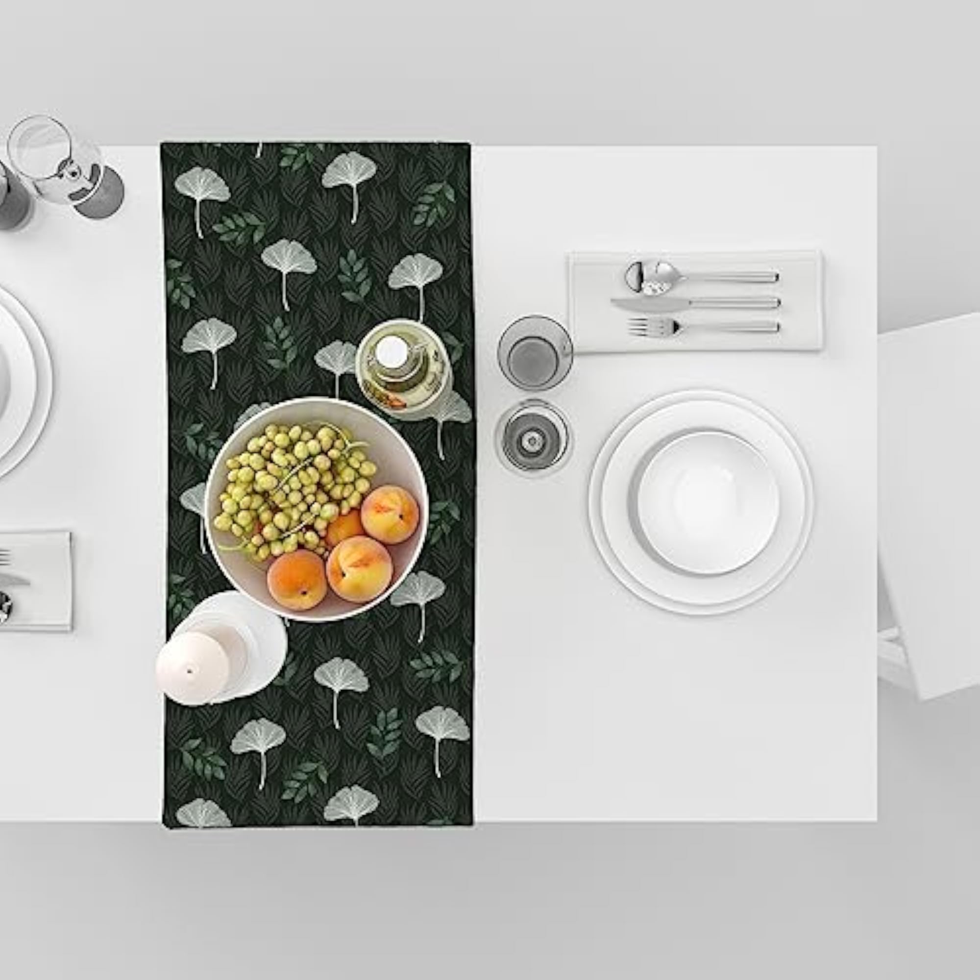 Cotton Tropical Print Table Runner, Green