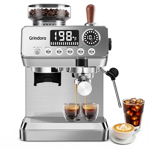 Grindora Espresso Machine with Grinder, 44 Grind Settings, Temp Control