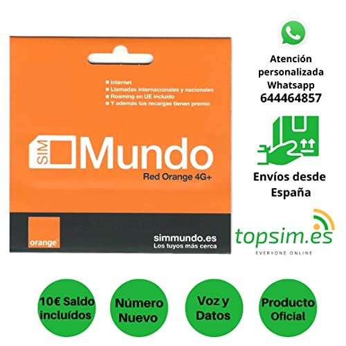 TOPTEL Tarjeta SIM/Micro/Nano de Prepago Orange Mundo 10 SALDO.Roaming Europa INCLUÍDO! Cover