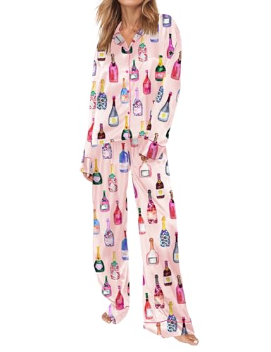 Image of SHESHOW Satin Pajamas for Women Set Long Sleeve Button Down Sleepwear 2 Piece Nightwear Women Pjs Sets Size XS-XXL