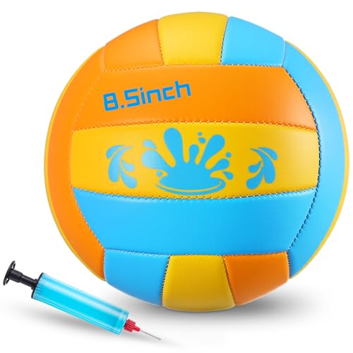 Leitee 5/8.5 Inches Waterproof Pool Volleyball Swimming Water Beach Volleyball with Soft Cover Pump for Adults Game Outdoor Indoor Activities(Orange/Yellow/White 8.5 Inch)