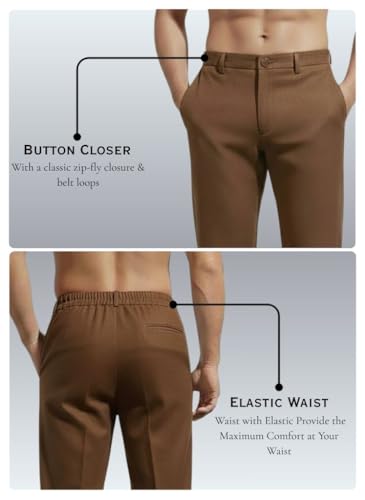 Image of Linen Pants for man | Lower for man | Chinos for Casual Wear |Straight fit Trouser for Men | Elastic Waist Brethable Summer Pants for Regular, Office Wear