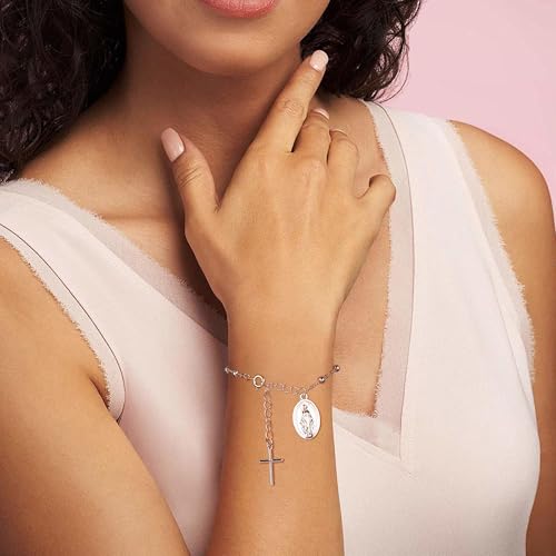 HCTCPALS Gold Silver Bracelet for Women Italian Rosary Bracelet Cross Charm Virgin Mary Coin Pendant Bead Chains Jewelry Gifts 8.7 inches3