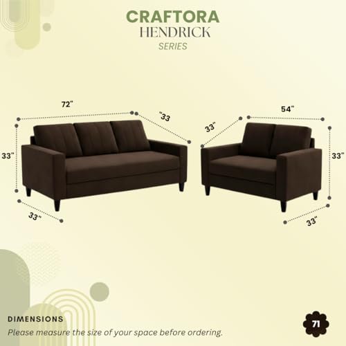 Image of Hendrick Plush Velvet 3 Seater + 2 Seater Sofa Set | Silken Velvet Suede Upholstery | Designer Sofa Set for Living Room & Office Spaces (Dark Brown)