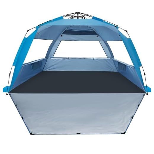 WhiteFang Deluxe XL Pop Up Beach Tent Sun Shade Shelter for 3-4 Person, UV Protection, Extendable Floor with 3 Ventilating Windows Plus Carrying Bag, Stakes, and Guy Lines