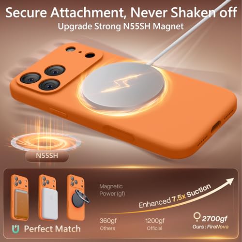 Image of FireNova Magnetic for iPhone 17 Pro Case, Compatible with MagSafe, [Integrated Silicone Camera Control Button] [Camera Protection] Anti-Scratch Microfiber Lining Phone Case, 6.3 inch, Orange