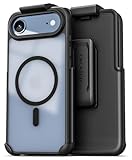 Encased for iPhone Air Frosted Phone Case with Belt Clip Holster - Compatible with MagSafe - Magnetic Hybrid Clear Cover with Full Lens Protection (Black)