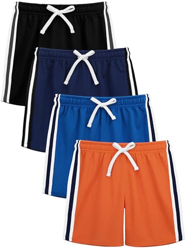 JORHIG 4 Pack Toddler Boy Shorts Double-Layer Mesh Toddler Shorts Boys Athletic Soccer Basketball Sports for Kids Active Navy Royal Blue Black Orange Set C 2T