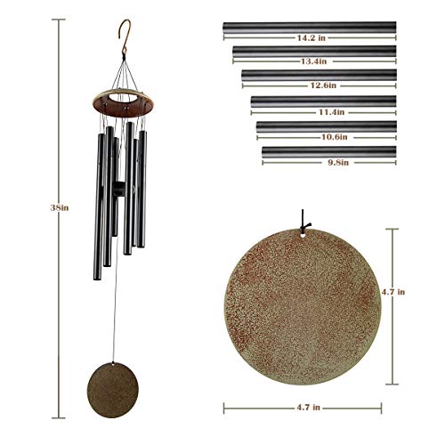 Epartswide Wind Chimes for Outside,38\" Memorial Wind Chimes Large Wind Chime Deep Tone with 6 Tuned Tubes Soothing Melodic Tones Sympathy Gifts for Mom Patio Garden Dcor (Black) - Thumbnail 3