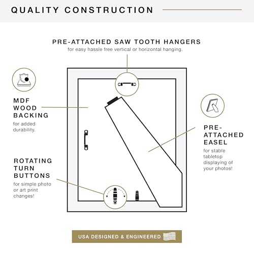 MCS Studio Gallery 8.5x11 Picture Frame White Woodgrain, Rectangle Photo Frame for Photos, Posters & Art Prints & Easel for Tapletop Display (1-Pack)
