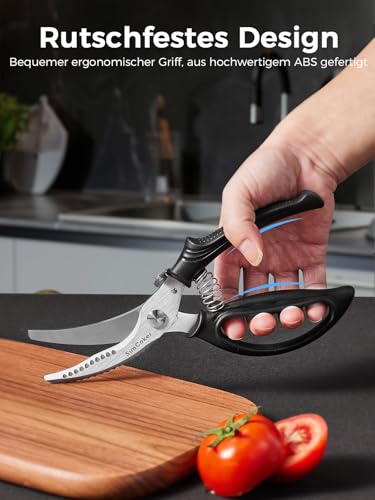 Foto von SimCoker Geflügelschere Profi, Küchenschere,Fleischschere, Robustes Huhn mit Rutschfestem Griff und Sicherheitsverschluss, Fleischschere für Fleisch, Huhn, Knochen, Geflügel, Federbelastet