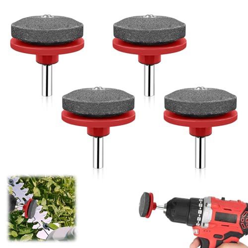 4 Pcs Affûteuse de Tondeuse à Gazon, Aiguiseur Lame Tondeuse, Pierre à Aiguiser Universelle pour Perceuse Électrique et Manuelle, Affûteur Rapide pour...