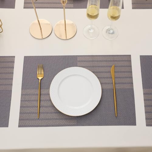 Image of YELONA Placemats Set of 8, Heat-Resistant Woven Vinyl Table Mats, Non-Slip & Washable Dining Tablemats for Kitchen & Dinner Decor, Iris Purple (45cm x 30cm)