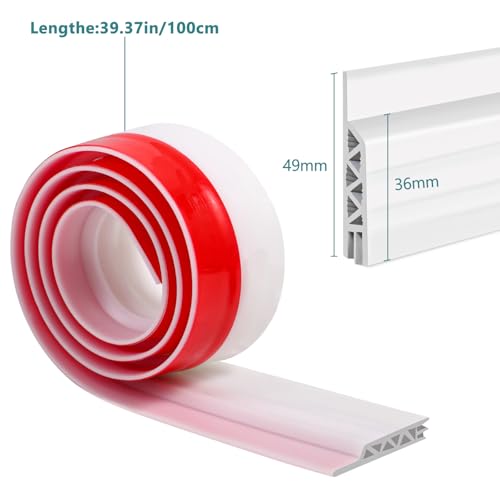 Image of Vinabo Door Sill Gasket, Rubber Self Adhesive Door Seal, Draught Excluder Sealing Strip, Soundproof Bottom Seal Windproof Dustproof (100 cm x 5 cm, White)