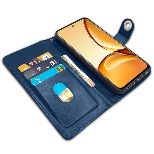 Image of Pikkme Flip Cover Leather Finish | Inside TPU with Card Pockets | Wallet Stand and Shock Proof | Complete Protection Button Flip Case for Realme C63 5G (Blue)