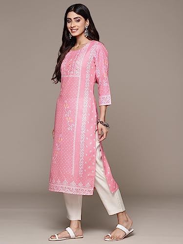 Image of ishin Women's Silk Ethnic Motifs Pink Straight Kurta