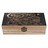 VstaDank Steampunk Mechanical Gears Storage Box Unique Wooden Jewelry Case Rectangular Keepsake Cases with Lock Large Capacity Decorative Boxes for Trinket Pearls Crafts Photos