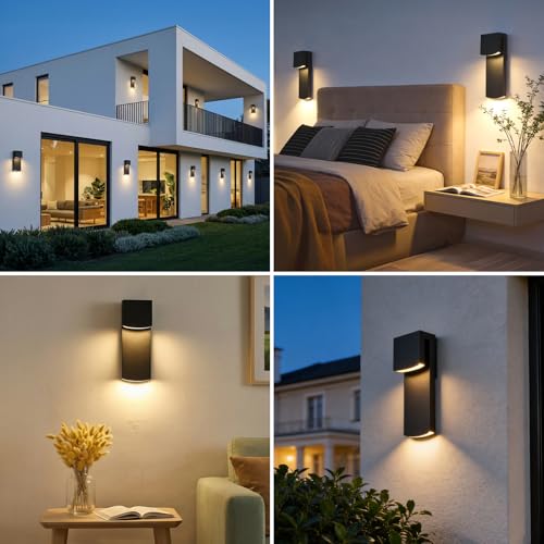 Image of IP65 Waterproof Outdoor Modern LED Wall Light Fixtures, Black Exterior Wall Sconces 32W 3000K, Porch Patio Light Fixture Outdoor Wall Lights Outside Lights for House Garage Front Door 2 Pack