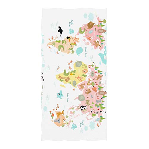 U Life Beach Towel Bath Sheet Towels Cute Animal World Map For Swimming Spa Pool Extra Large 74X37Inch #TOP30