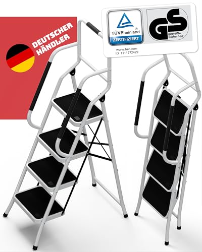 Sicherheitsleiter 4 Stufen Klappbar I TÜV Rheinland Zertifiziert...