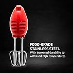 OVENTE Portable 5 Speed Mixing Electric Hand Mixer with Stainless Steel Whisk Beater Attachments & Snap Storage Case, Compact Lightweight 150 Watt Powerful Blender for Baking & Cooking, Red HM151R - Image 2