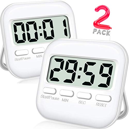 Cbiumpro 2- Pack Kitchen Timer Digital Timer for Time Management Teacher Classroom Cooking - Large Screen Big Digits OnOff Button Magnetic Back - AAA Battery Included