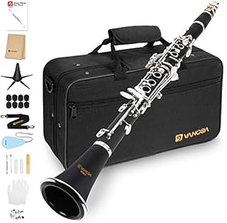 B Flat Clarinet Student Bb Clarinet 17 Nickel Keys Beginners Woodwind Band & Orchestra Musical Instruments Standard Clarinet Set with 4C Mouthpiece, Stand by Vangoa