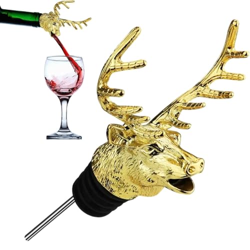 Image of 1 Piece Wine Bottle Pourer, Deer Head Whiskey Pourer for Red Wine, Universal Bottle Cap for Wine and Liquor Bottles, Elegant Gift for Wine Lovers (Golden)