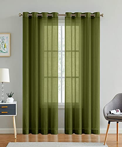 Image of Cotton Linen Solid Curtain with Eyelet Rings,Door Curtains for Pooja Room /Living Room /Dining Hall /Hotel /Bedroom /Kid Room /Kitchen (7.5 Feet, Olive Green) Set of 2