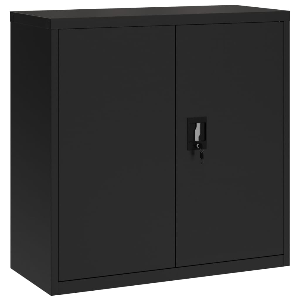 Armadietto portadocumenti nero in acciaio verniciato a polvere, 90 x 40 x 130 cm, con 2 ripiani, chiudibile a chiave, per riporre oggetti in modo sicuro