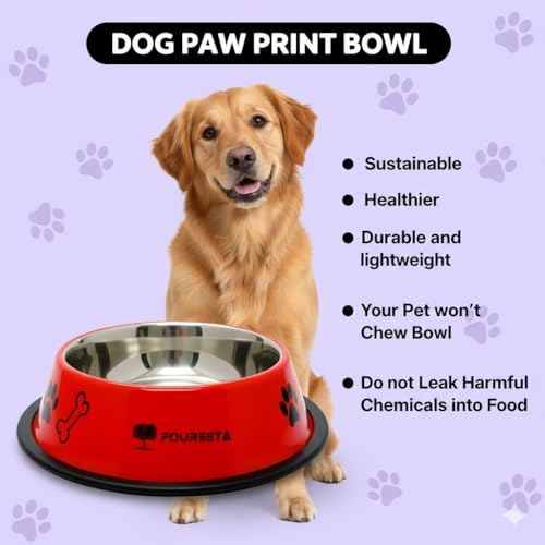 Image of Large Dog Bowl 720ml Combo Pack of 2 - Non Skid Feeding Bowls for Dogs Durable Food and Water Bowl Stainless Steel Pet Bowls Easy to Clean for Daily Use