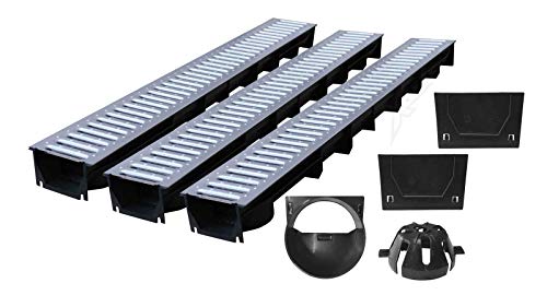 Preisvergleich Produktbild 3x1m ACO Entwässerungsrinne Komplettset Garagenset Ablaufrinne Bodenrinne befahrbar Bodenrinne Terrassenrinne