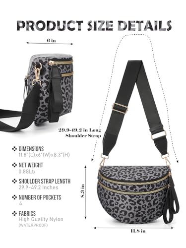 Image of Pure Colour Crossbody Bag Bum Bag for Women,Spacious Purse Fanny Packs Belt Bag,Oversized Bum Bag (Black Grey Leopard Print Bum Bag)
