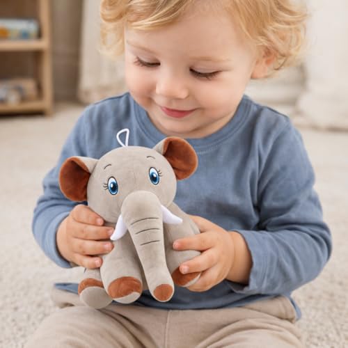 Image of Plush Grey Elephant Toy Teddy Bear Gift 20cm Soft Toys for Baby Girl Fully Washable Plush Toys and Stuffed Toys Perfect for Nursery Play and Cuddling (Grey)