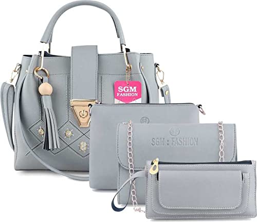 SGM FASHION PU Leather Handbag For Women and Girls (3pcs Set) (Grey) (B09JK24W1M) Amazon Price History, Amazon Price Tracker
