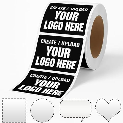 30-1000 Custom Stickers Personalized Labels on Roll, Customized Waterproof Stickers with Any Image Logo and Text. Custom Sticker for Business Logo Thank You Labels-Multi Shapes, Sizes, Backgrounds