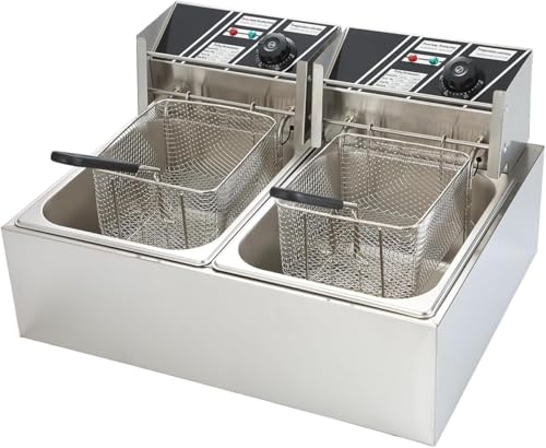 12L/6L Deep Fat Fryer Electric Deep Fryer w/Non-Slip Easy Clean Adjustable Temperature Control Stainless Steel Fryer with Basket & Lid (12L)