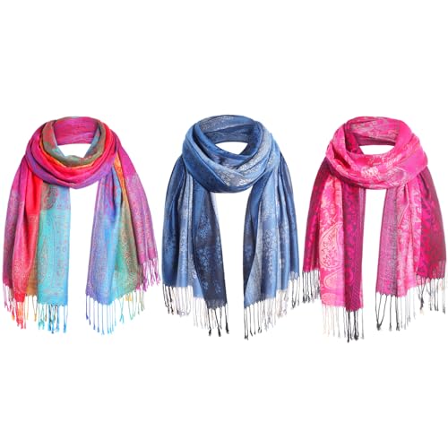 3 Pieces Silk Scarf Pashmina Shawl Wraps Head Scarf for Women