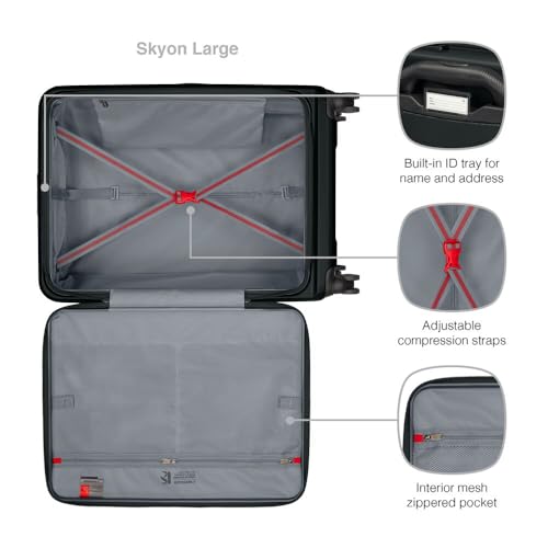 WENGER Skyon 2- teiliges Koffer-Set, Handgepäck + Reisekoffer Groß, Hartschale, Trolley, Laptop- und Tabletfach, Sicherheitsschloss, Schwarz, 653569