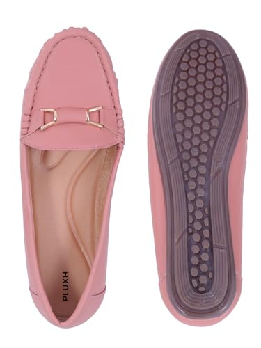 Image of Pluxh Women's Elegant Ballet Flats with Metal Accent | Soft Comfort Slip-On Shoes | Lightweight Everyday Footwear | Flexible Grip Sole | Office, Casual & Work Wear