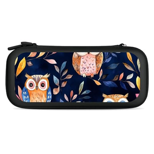 Colorful Owls And Leaves Compatible with Switch Carrying Case Hard Travel Game Bag Pouch with 15 Games Accessories Black-style