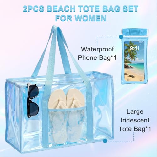 Image of Iridescent Waterproof Beach Tote Bag for Women Large Jelly Tote Bag for Summer Travel Vacation Swim Pool