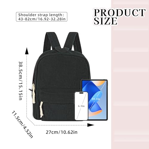 Corduroy Backpack, Lightweight Travel Backpack Large Capacity 15 Inch Laptop Backpack Purse Casual Travel Daypacks for Women (Black)2