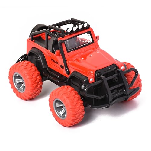 Image of Braintastic Pullback Friction Thaar Jeep Model Diecast Metal Car with Openable Doors, Light & Music, 1:32 Scale Toy car for Kids (Thar Red Color)